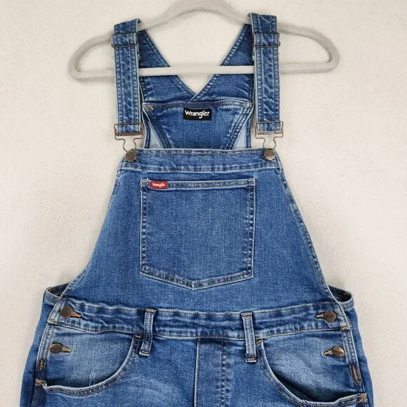 Wrangler Overalls Womens Large Blue Denim Bibs Straight Leg Medium Wash Jean - Picture 2 of 11